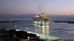 Emerald Princess cruise ship sailing away Ensenada after Sunset