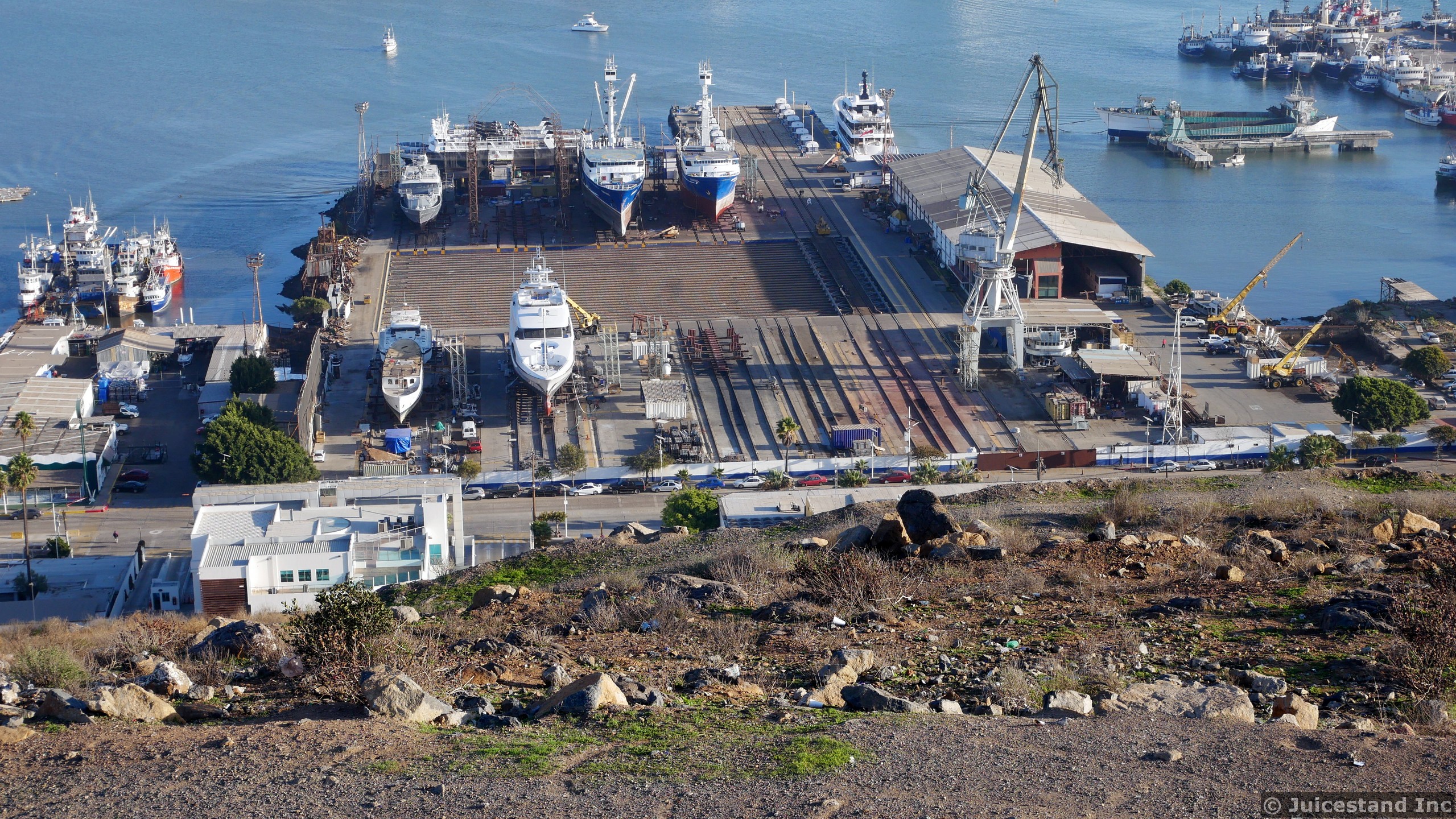 Gran Peninsula Shipyard seen from Ensenada Mirador